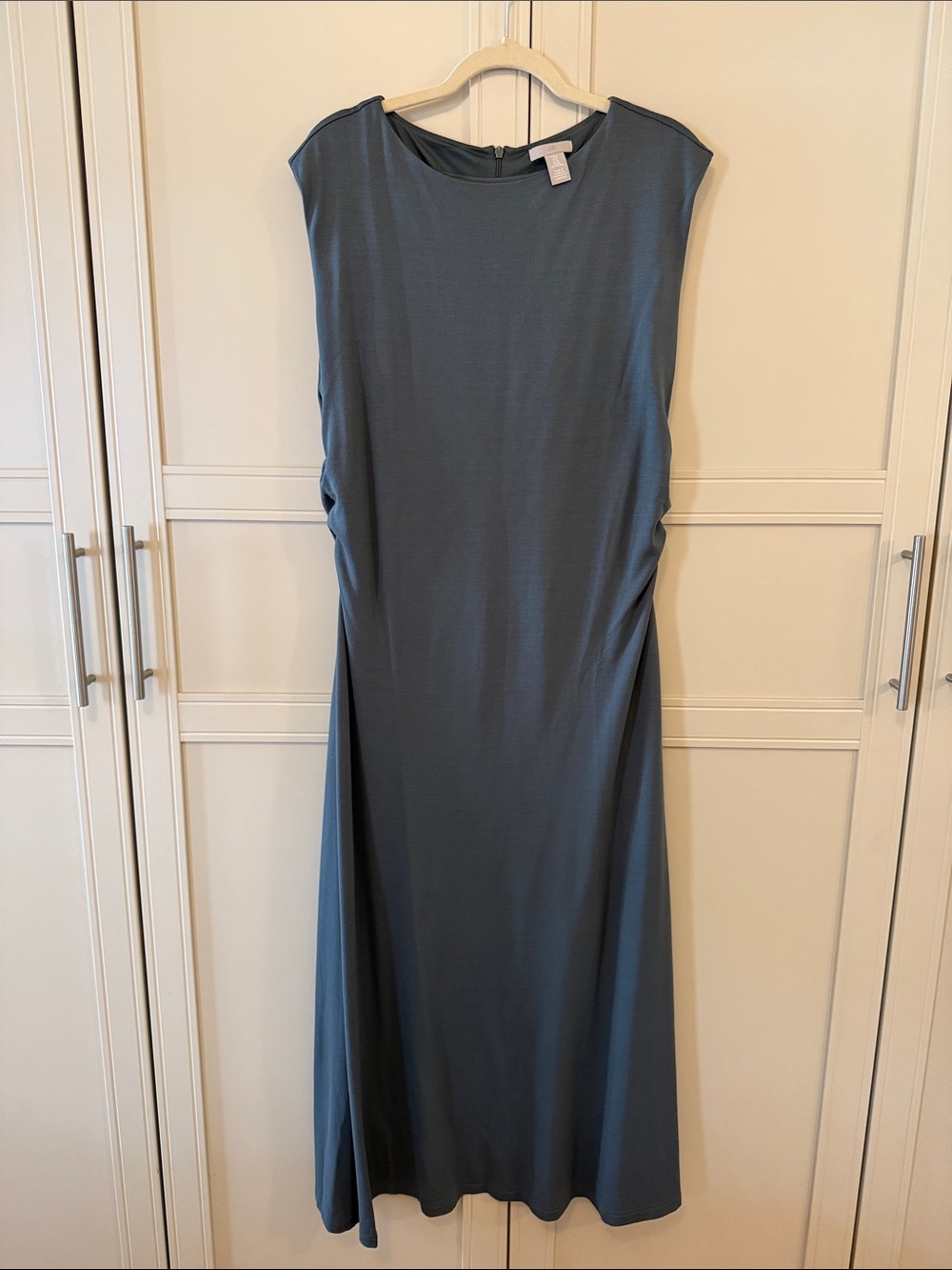 H&M Slate Blue Sleeveless Ruched Midi Dress size XL